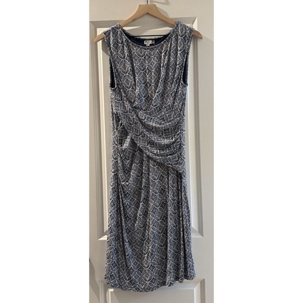 Kut From The Kloth Ruched Faux Wrap Dress Blue White Geometric Made USA Sz 10